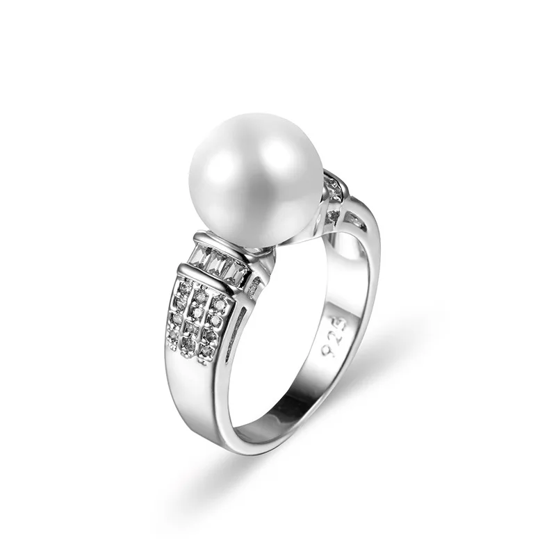 Cute Silver filled Freshwater Cultured 6-7 mm Pearl Rings for Women Clear AAA CZ Wedding Fashion Statement Jewelry Xmas Gift