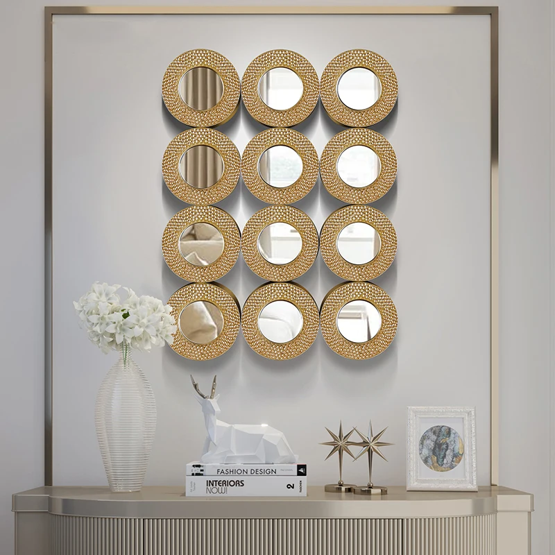 

Modern Wrought Iron Decorative Mirror Wall Hanging Pendant Livingroom Home Wall Mural Ornaments Hotel Wall Sticker Crafts Decor