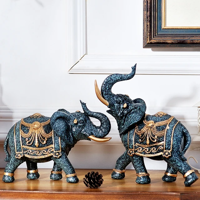 Us 69 6 Europe Antique Handicraft Resin Elephant Couple Decoration Living Room Tv Cabinet Decoration Of Elephant Desk Office Ornaments In Figurines