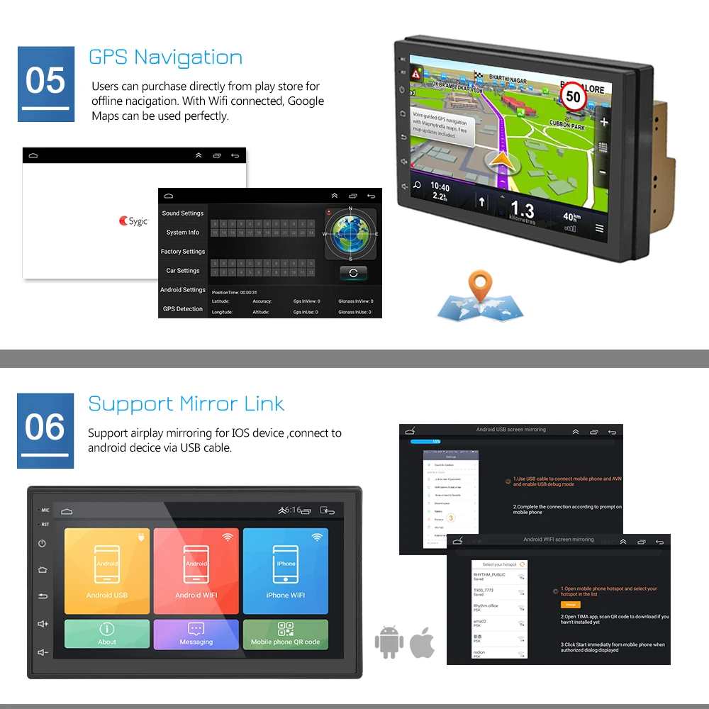 Discount 2 Din Car Radio GPS Navigation Android 6.0 Car Audio Player Touch Screen Quad Core Car radio USB Bluetooth Player Autoradio 12V 1
