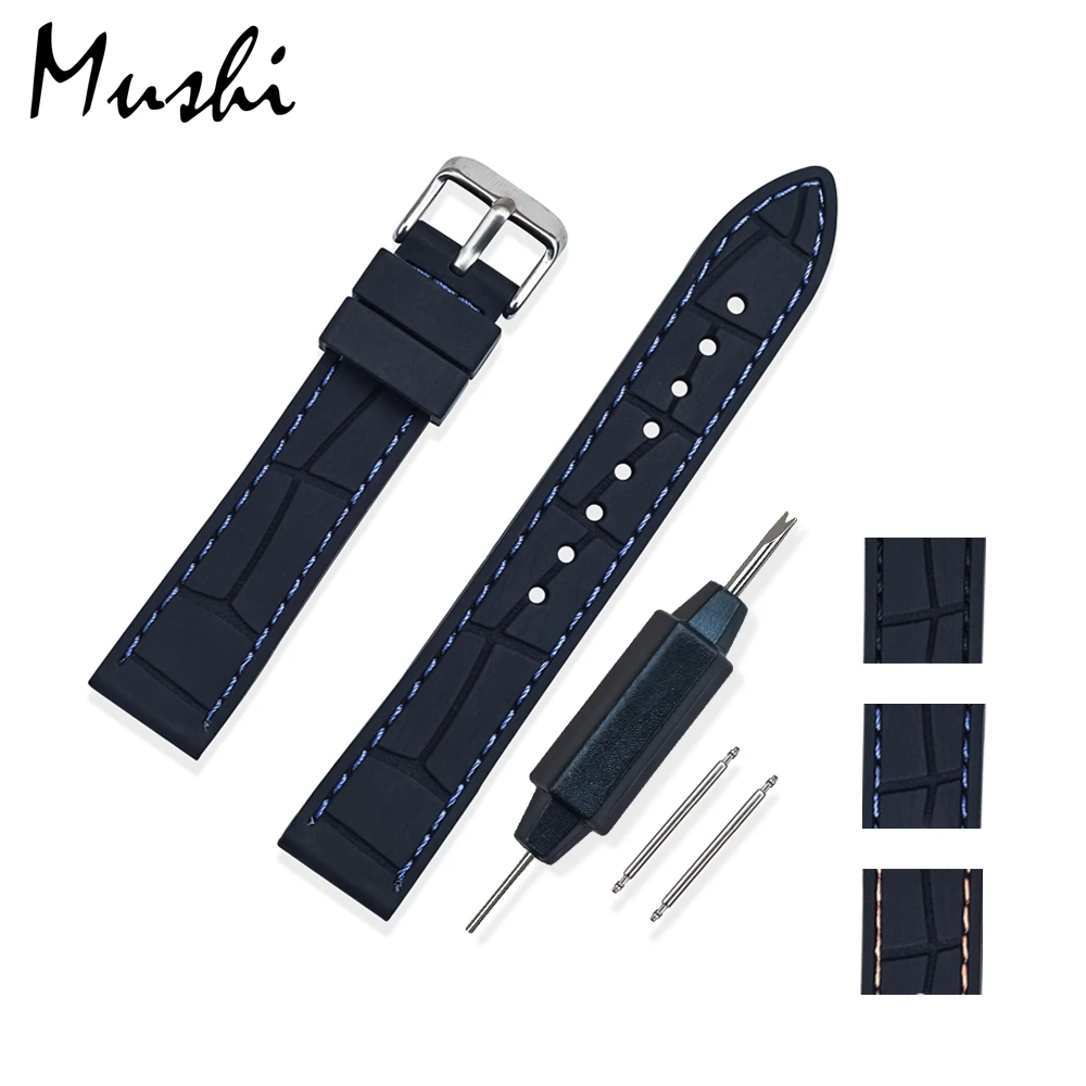 MS Silicone Watchband Black Diver Watch Band Rubber Watch Strap with