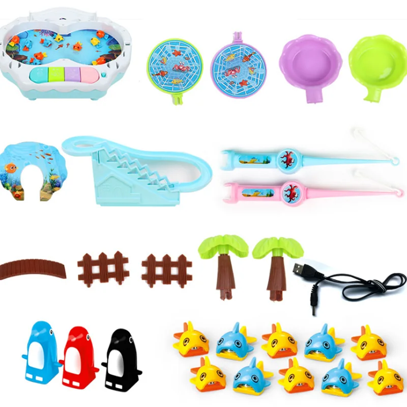 Electric Magnetic Fishing Toy 3-6 Years Old Penguin Climb Stairs Music Light Play Interactive Educational Toys
