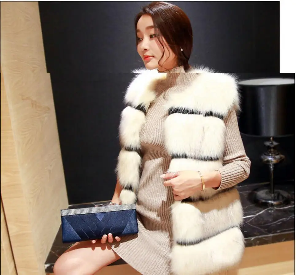 Г. осенние и зимние новые Меховой жилет длинный женский корейский мода стежка имитация лиса меховая куртка темперамент меховой