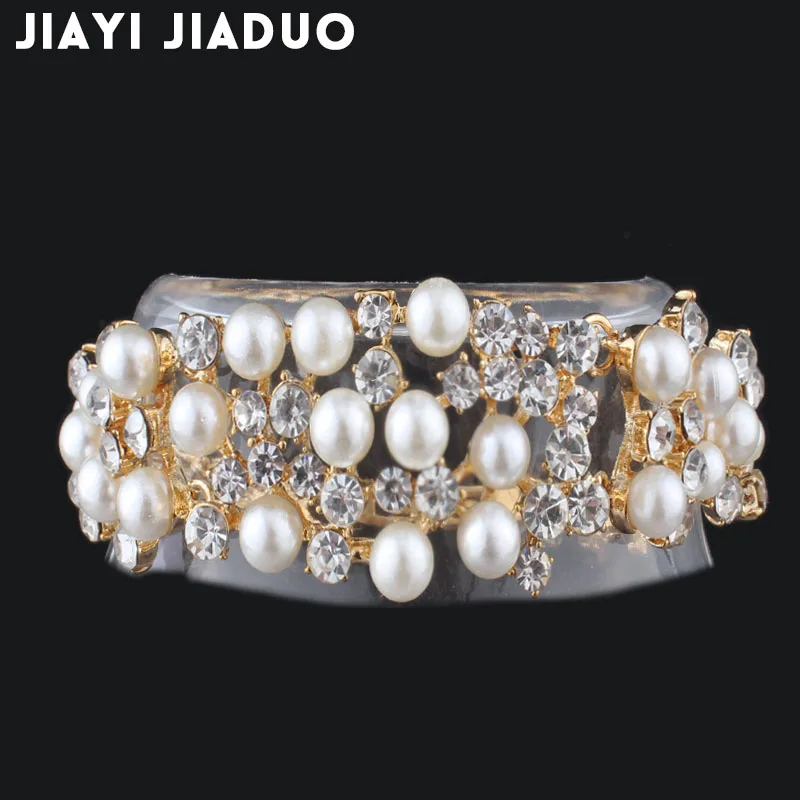 

Jiayijiaduo Simulation Pearl Bracelet For Women Ladies Gold Color Link Chain Crystal Bridal Wedding Jewelry Bracelet Accessories