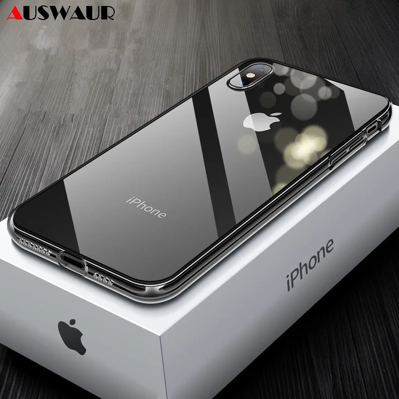 

Transparent Tempered Glass Back Cover Case for iPhone 7 8 Plus 11 Pro X XR XS MAX Clear Grossy Glass Phone Case Cover Soft Edge