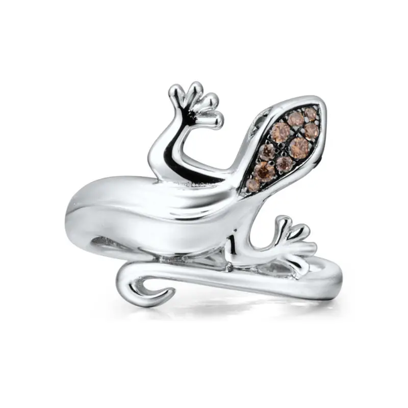 SANTUZZA серебряное кольцо ящерица для женщин 925 пробы Серебряное ослепительное кольцо Шампанский кубик циркония милое кольцо в виде животного шикарное ювелирное изделие