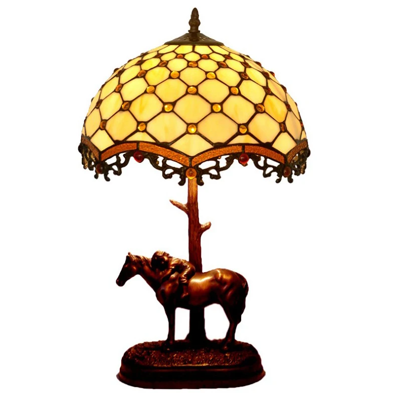 

Nordic Stained Glass Animal Horse Deco Led Night Bedroom Bedside Table Lamps Light For Living Room Vintage Luxury Decoration