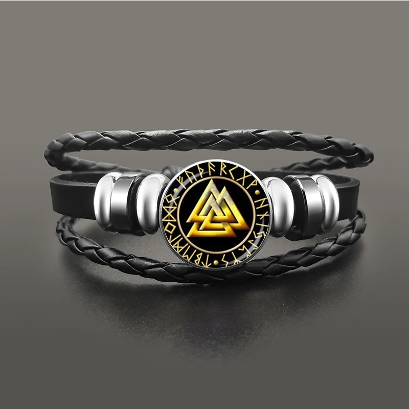 Viking Compass Multilayer Beads Snap Button Bracelet Men Fashion Braided Leather Bracelets Bangles Retro Punk Wrap Wristband - Окраска металла: 9