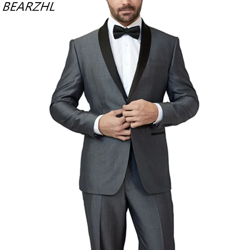 men tuxedo suit prom design charcoal grey tuxedos slim fit custom made
