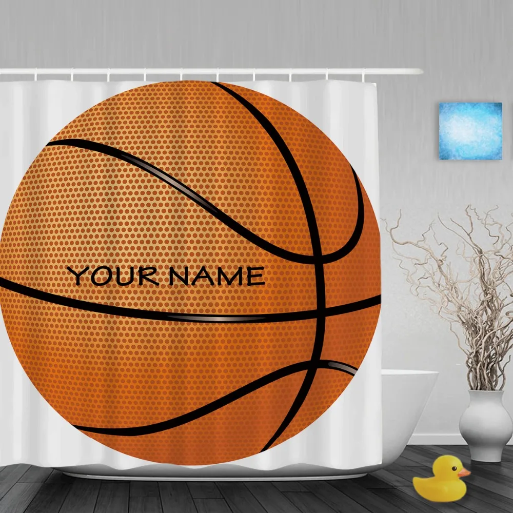 Personalized Basketball Sports Shower Curtain Custom Name Decor Bathroom Shower Curtains