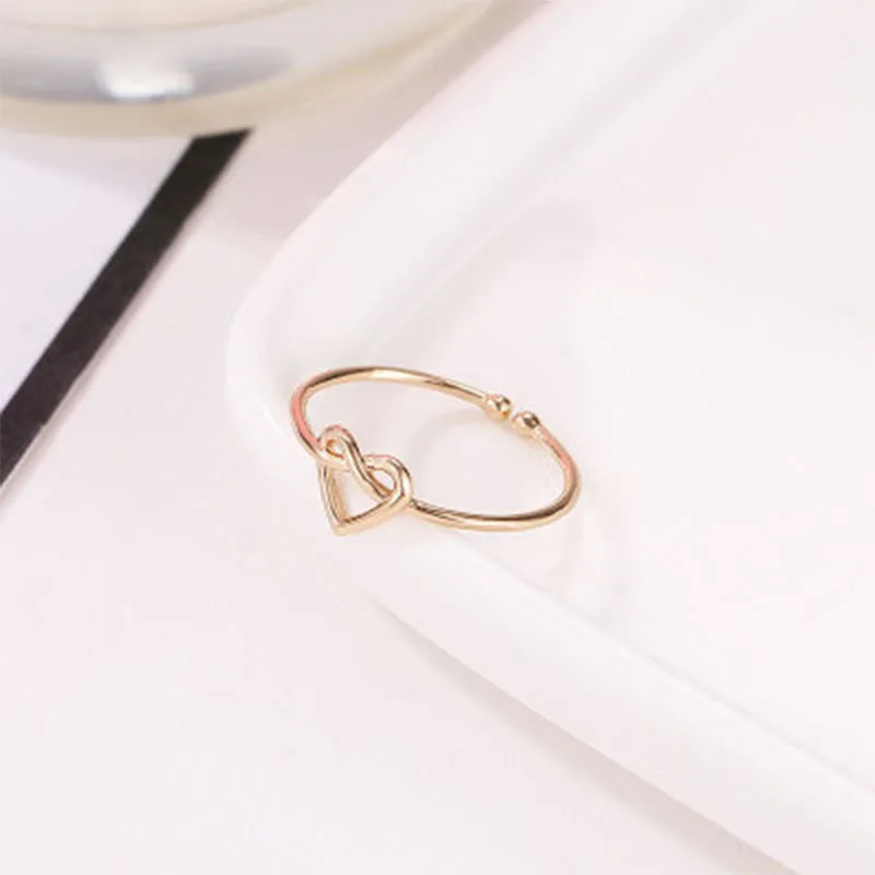 

2019 New Korean Cute Opening Twisted Knot Heart Rings For Girl Minimalsit Rose Gold Silver Black Slim Love Rings For Women WD67