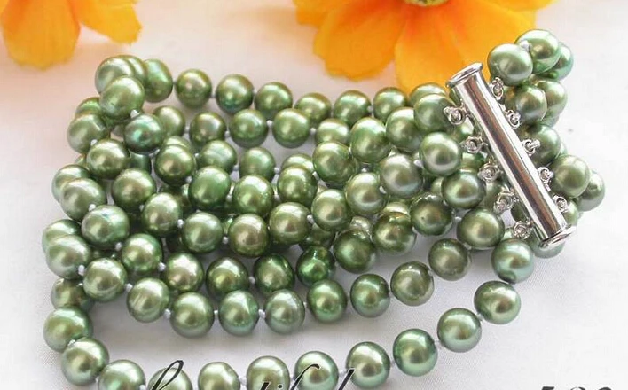 

shippingZ3073 BEAUTIFUL 5row 8mm round green freshwater pearl bracelet magnet