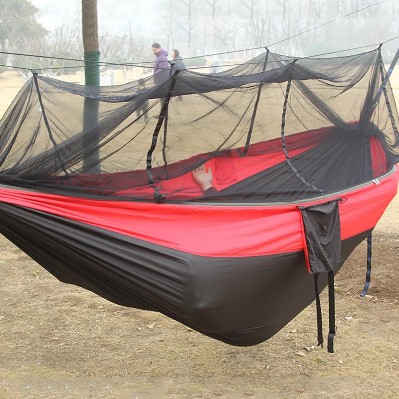Outdoor Hammock with Mosquito Net Parachute Fabric Camping travel Hanging Bed Hammocks Portable Swings large Double Person Hamac