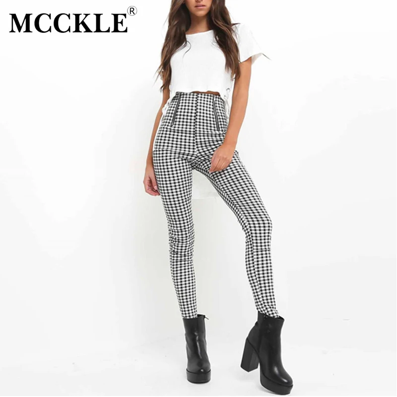 

Hight Waist Plaid Elastic Women's Pencil Pants Zipper Spring Trousers For Women Cotton 2019 Summer Slim Women Pants Female