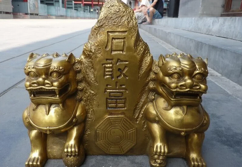 

R0720 Details about 11"Chinese Brass carved eximous Two Foo Dogs Lion