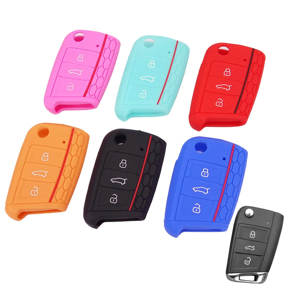 

Fit For VW Golf 7 Mk7 Skoda Seat 2014 2015 2016 3 Button Flip Key Silicone Cover Fob Hull Octavia Combi Leon Ibiza Cuptra Case