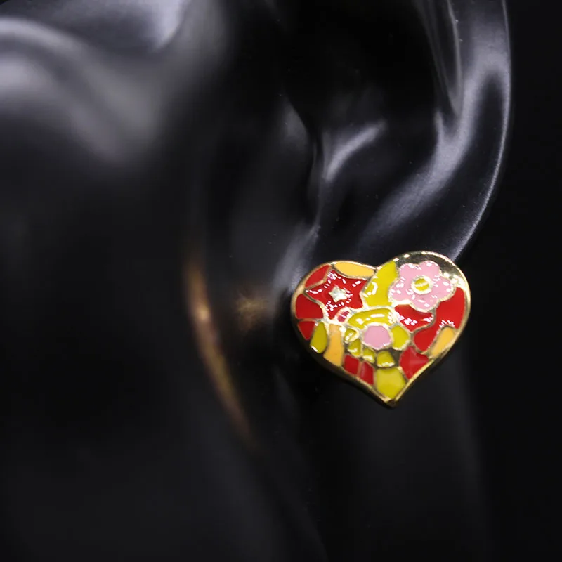 2021 красное сердце Эмаль Нержавеющая сталь набор украшений для женщин серьги