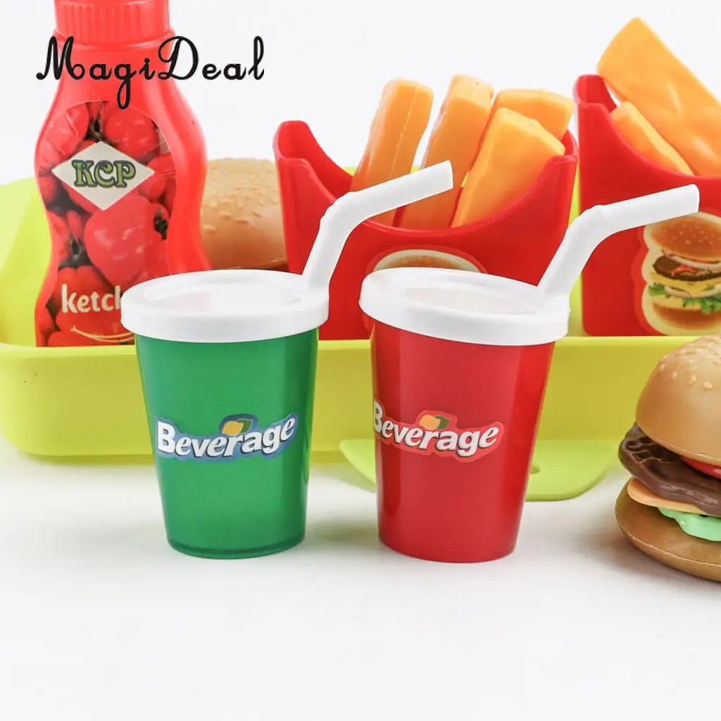 Pretend Play 8 Pieces Simulation Fast Food French Fries Hamburger Drinks Cuisine Kitchen Playset Kids Toy