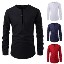 Мужская Повседневная рубашка мужской осенний модный, застегивающийся на одну пуговицу, Однотонная рубашка с воротником-стойкой и длинными рукавами, приталенная блузка, рубашка Camisa Hombre