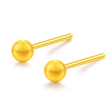 RINYIN Fine Jewelry Pure 18K Yellow Gold Earring Authentic 18 Carat Smooth Beads Stud Earrings