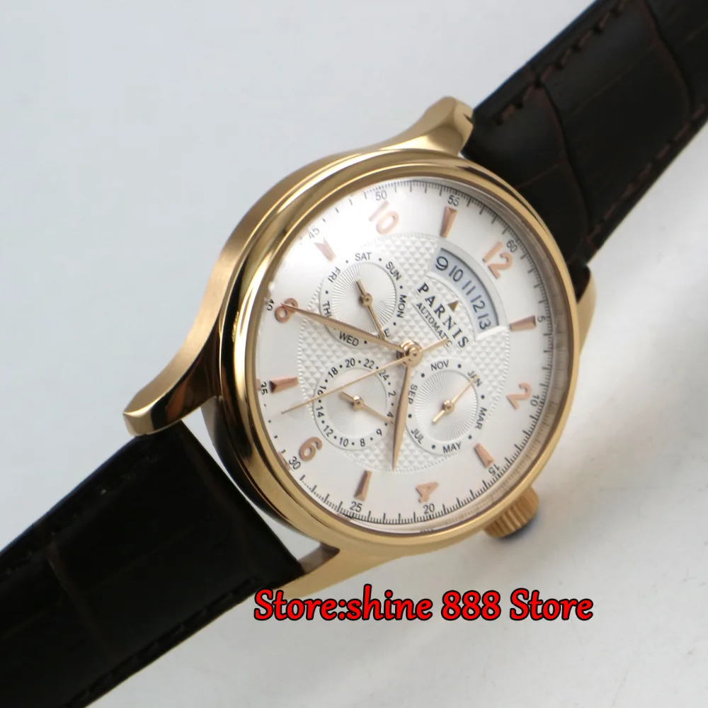 

42MM PARNIS 26 jewels Japanese 9120 automatic Self-Wind Mechanical watches white dial Sapphire Crystal men's watch