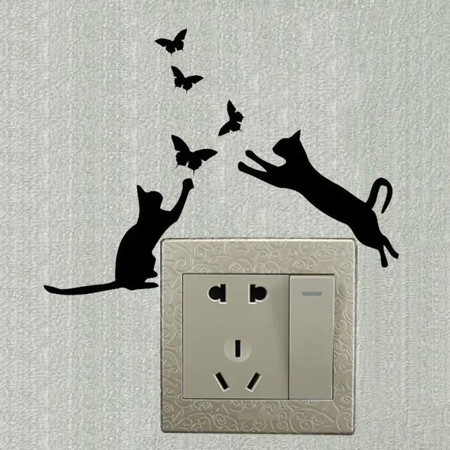 cat butterfly vinyl animal switch decals funny decoration wall
