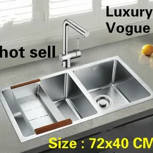 Стандартная индивидуальность кухня ручная раковина двойной паз пищевые продукты длительного хранения 304 нержавеющая сталь Горячая 72x40 см
