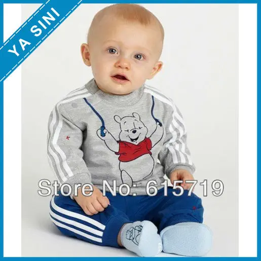 2015 baby suit baby boy suit outfits grey long sleeved top + striped