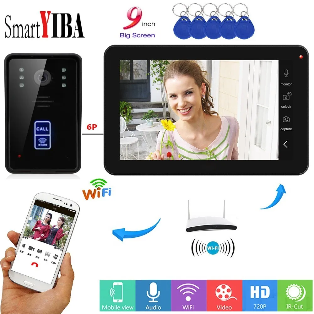cheap SmartYIBA Apartment Intercom 9 Inch Wired Wifi RFID Card Visual Doorbell Door Phone Intercom System Remote APP intercom unlock