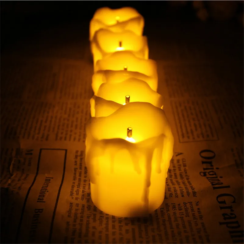 Image Set of 12 Amber Flameless LED Candles With Timer,Flameless Tea Lights,Timer Tealights, Electronic Flameless Tealight Candles