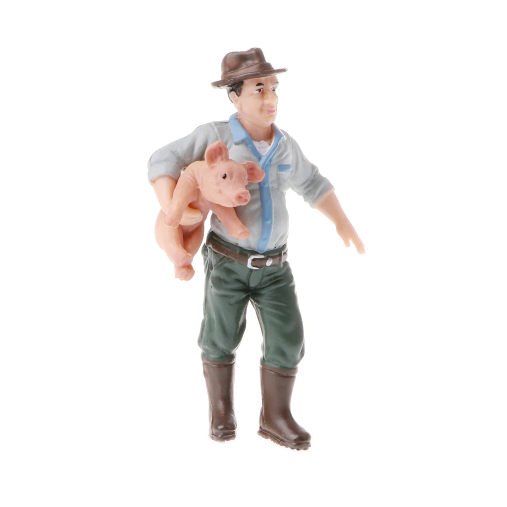 PVC Farm Animal Models Figurine Kids Children Nature & Science Toys - Farmer Holding Pig Figures