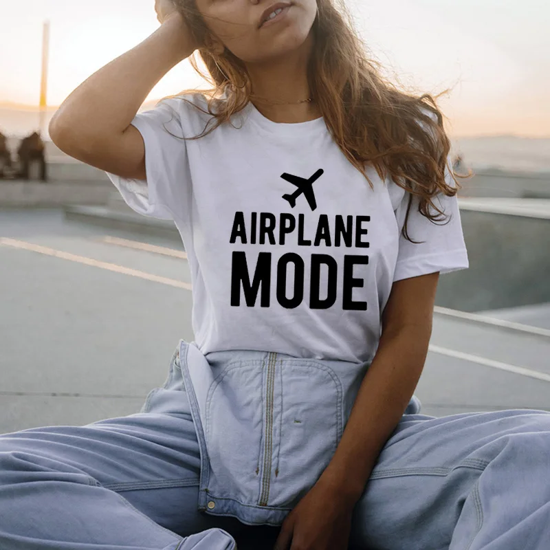 Футболка Zjlvmf Airplane Mode женская летняя хлопковая с o-образным вырезом хипстерская