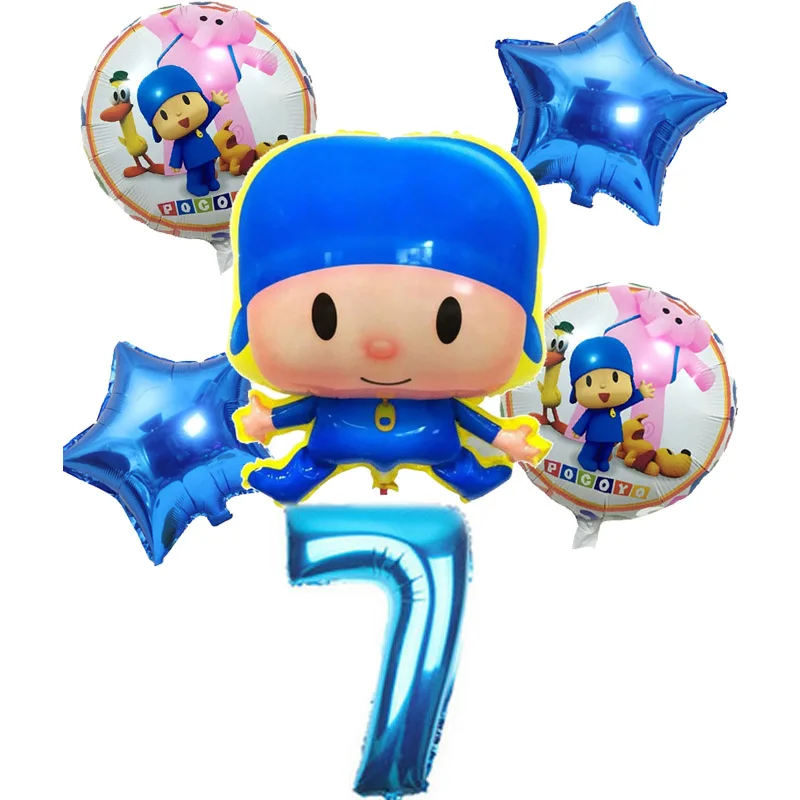 6pcs/lot Pocoyo Number Foil Balloons Set Baby Shower Birthday Party Christening Decor Supplies Kids Cartoon Figure Toys Globos - Цвет: style B7