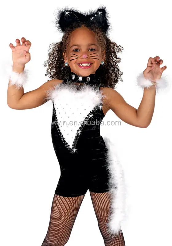 2017 New Design kids cat black velvet dance costumesin Latin from