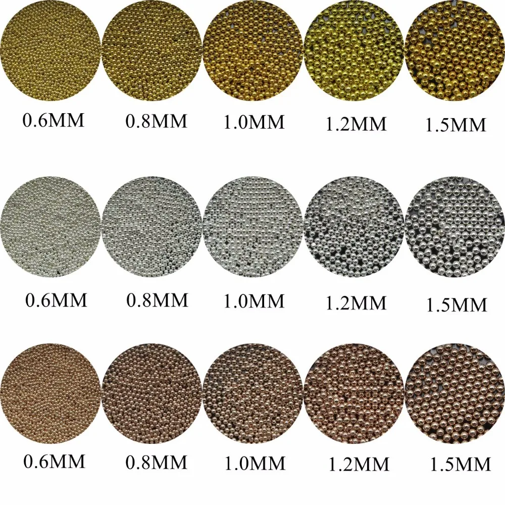 

50g/bag 3D Approx. 0.6/0.8/1/1.2/1.5MM Gold and Silver and Rose Gold Nail Art Mini Metal Beads Decoration Mini Beads