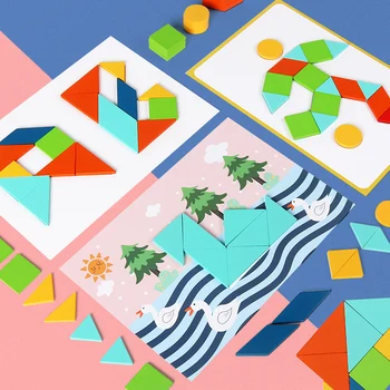 

Kids Wooden Montessori Cartoon Multifunction Tangram Scenes Puzzle Toys Early Learning Educational Toys For Children Girl Gift