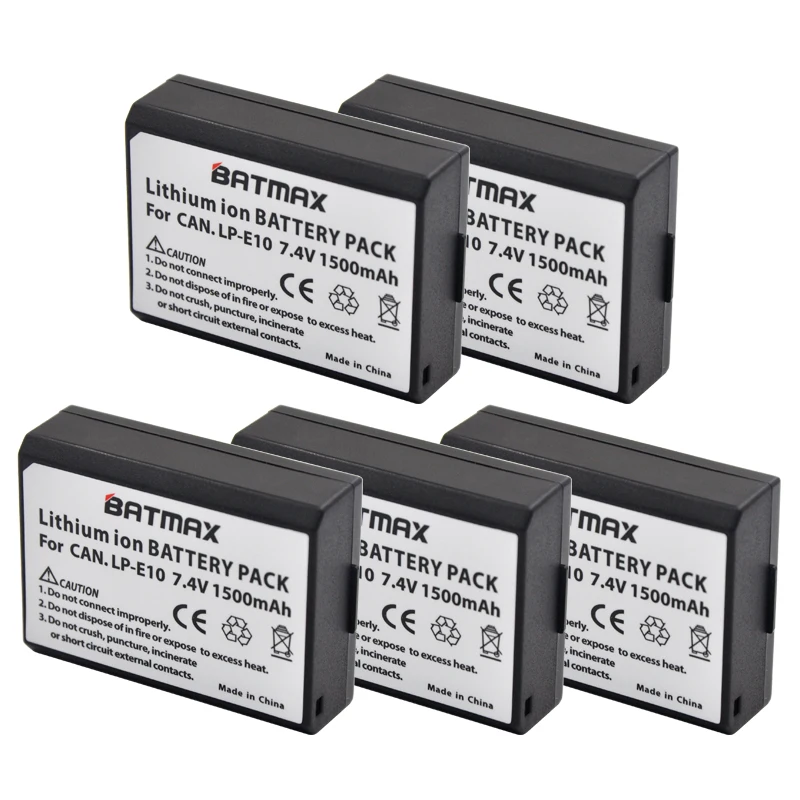 Baterias da Câmera Mah para Canon Recarregável 1500 Câmera 1100d Rebel t3 Beijo X50 Lpe10 Atacado 5 Pçs Lp-e10 lp E10
