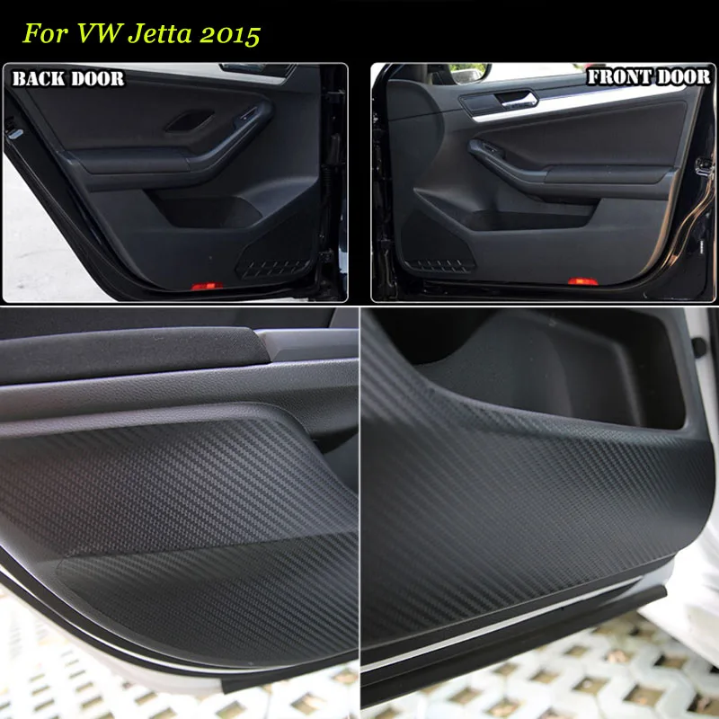 

4pcs New Interior Carbon Fiber Doors Side Edge Anti-kick Protection Pad Sticker For VW Jetta 2015
