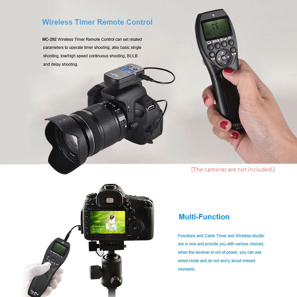 YouPro MC-292 DC0/DC2/N3/S2/E3 2.4G Wireless Remote Control LCD Timer Shutter Release Channels for Canon Sony Nikon Fujifilm etc