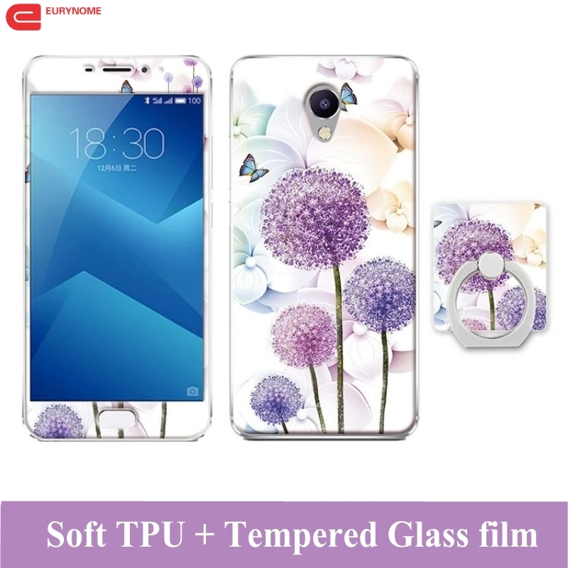 

3D Cartoon Case For Meizu M5 Note Tempered Glass Film Finger Ring TPU Kickstand Silicone Patterned Cover for Meizu M5 Note Case