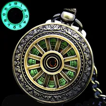 Nueva cuerda manual luminosa Reloj de bolsillo mecánico bronce clásico pendiente con adorno calado Vintage cubierta hueca analógica para regalo de hombres