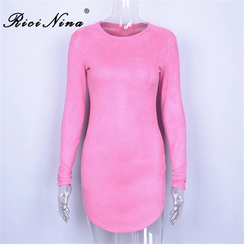 RICININA Fashion Summer Women Dress Woman Sexy O Neck Long Sleeve Bodycon Mini Dresses Ladies Club Party Short Dresses Vestidos