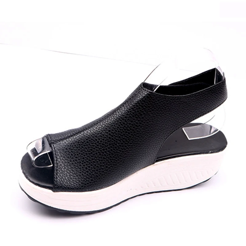 KHTAA/летние женские босоножки; Туфли на танкетке с застежкой-липучкой; женская дышащая обувь с открытым носком; однотонная удобная повседневная обувь размера плюс