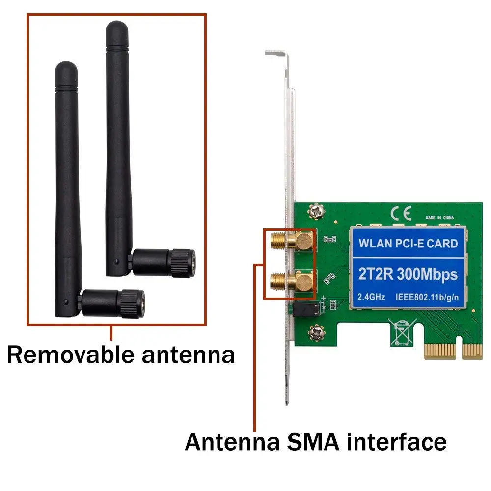 PCIe Беспроводная 300 Мбит/с внутренняя PCIe WiFi карта PCI Express сетевая карта для ПК настольный 2,4 ГГц двойная антенна 2T2R PCI-e WLAN карта