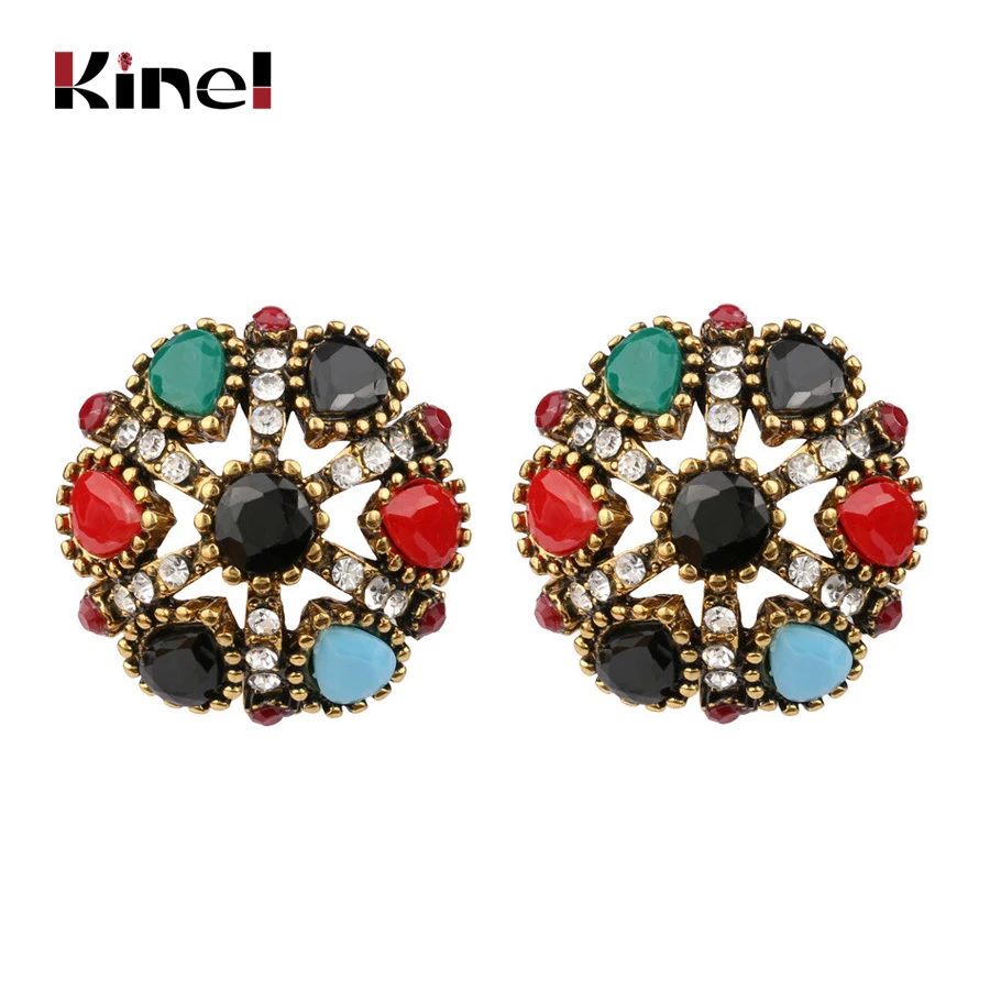 

Kinel 2018 Fashion Indian Jewelry Gold Color Colorful Earrings For Women Bohemia Style Crystal Gift