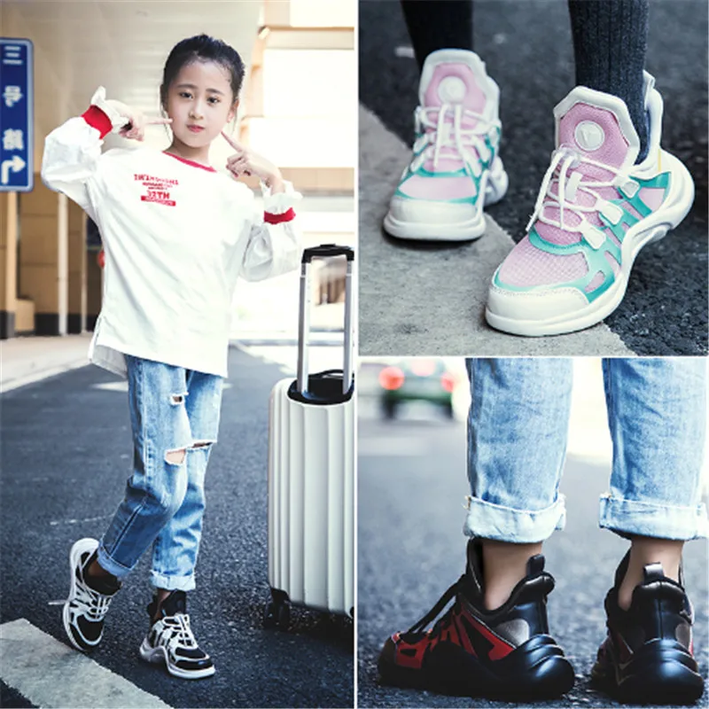 Весенняя детская обувь в полоску для девочек; повседневные дышащие кроссовки для мальчиков; светильник; модная детская обувь; кроссовки; детская обувь; 29-38