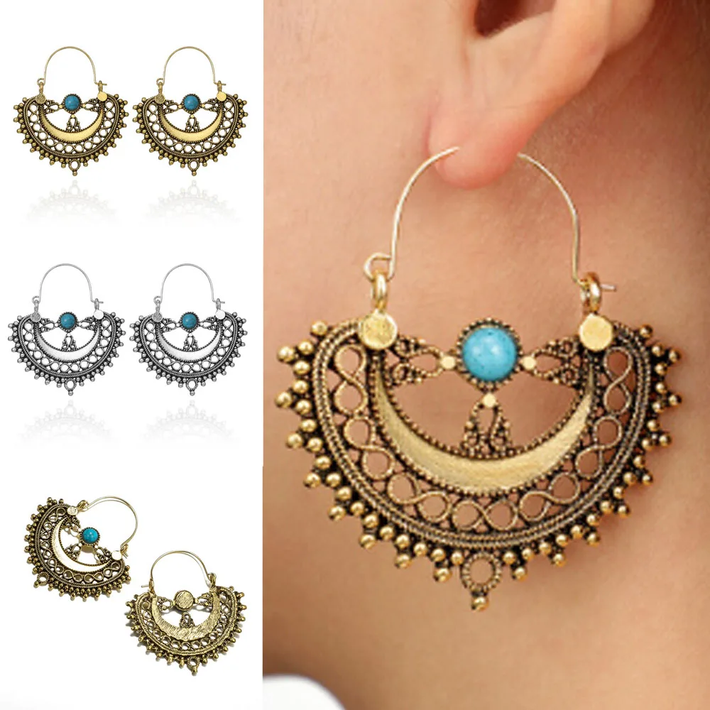 

Boho Vintage Hollow Out Semicircle Shape Hook Drop Dangle Earrings Indian Tribal Ethnic Gypsy Earrings Jewelry Women's Fashion