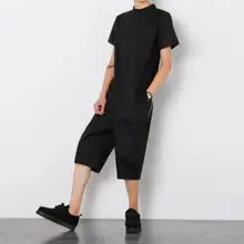 Летняя мужская новая одежда, Модный комбинезон, повседневный комплект, длина до колена, сплошной цвет, на молнии, рабочая одежда, боди, костюмы, M-XXL