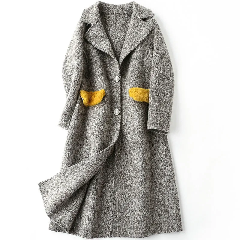 Manteaux Femme Vison Gray Automne Wyq1984 Nouvelle De Veste Laine Coffee Fourrure Longue 2018 Ayunsue Femmes Femelle Poche Manteau Hiver Naturel a1WcUPqg4O