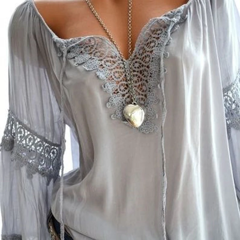 

Bigsweety 2019 New Spring Women Lace Patchwork Blouse Shirt Casual V-Neck Long Sleeve Female Tunic Plus Size Blusas Mujer